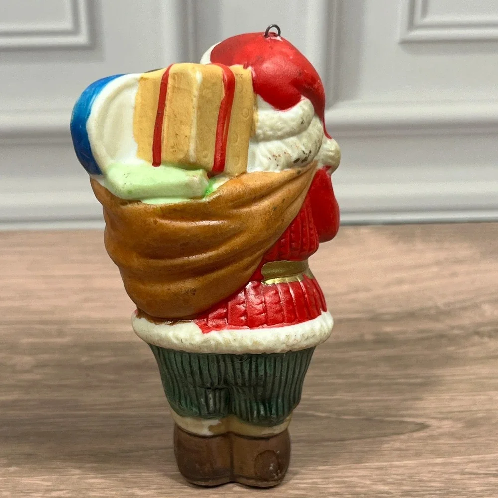 Vintage R.O.C Santa Claus Figurine Set 3 Ceramic Christmas Ornaments Taiwan